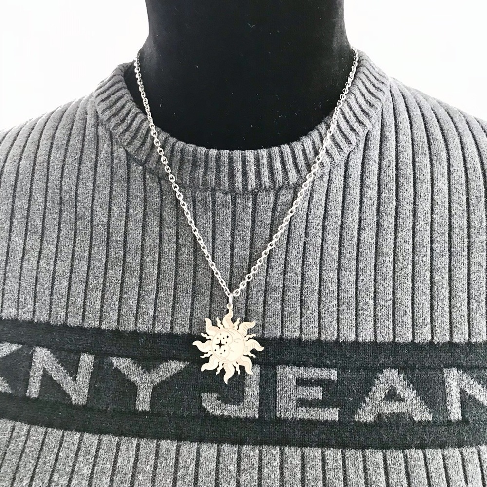 πSun Moon and Stars Laser Etched Necklace and Earrings Set Stainless Steel - Picture 4 of 6